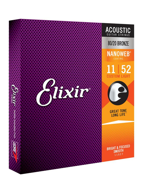ELIXIR NANOWEB 11027 80/20 ACOUSTIC GUITAR STRINGS. 11-52