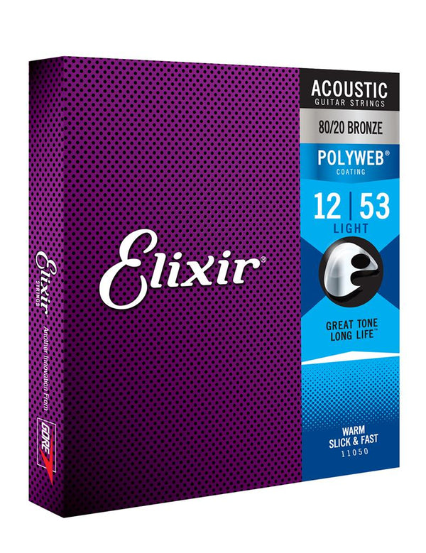 ELIXIR POLYWEB 11050 80/20 ACOUSTIC GUITAR STRINGS. 12-53.