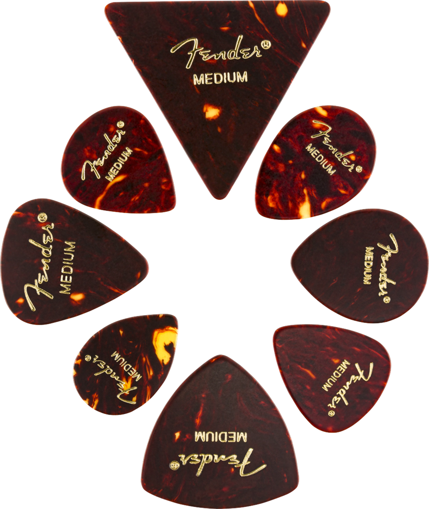 All Shapes shell picks. Pack of 8 Mixed sizes.