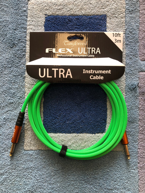 FX3LG-  Tanglewood Flex Ultra Instrument Cable LAKESHORE GREEN - 10FT (3M), Straight