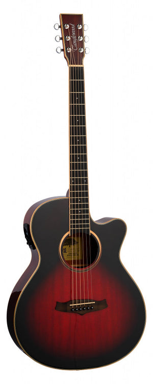 Acoustic guitar with a sunburst finish on a white background