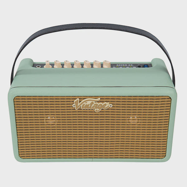 Vintage VMA25GR Retro 25W Guitar Amplifier with DSP.  Mint Green