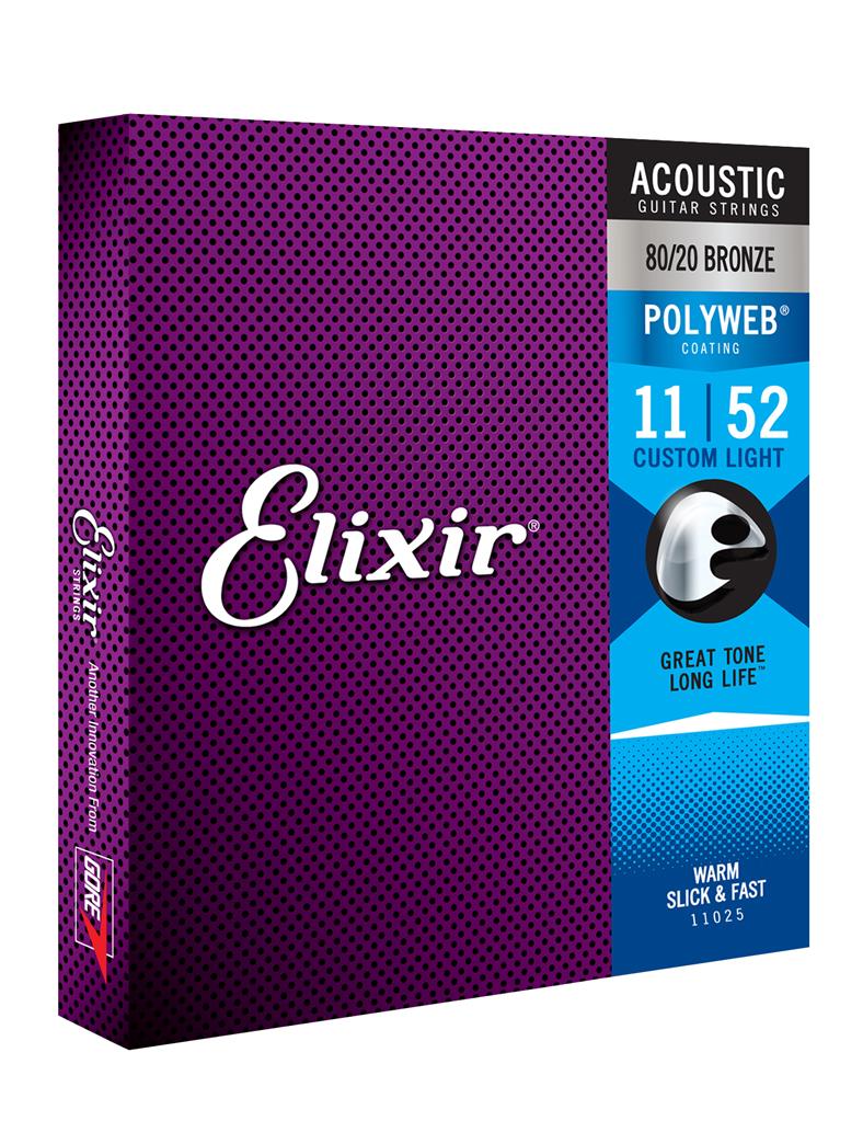 ELIXIR POLYWEB 11025 80/20 ACOUSTIC GUITAR STRINGS. 11-52