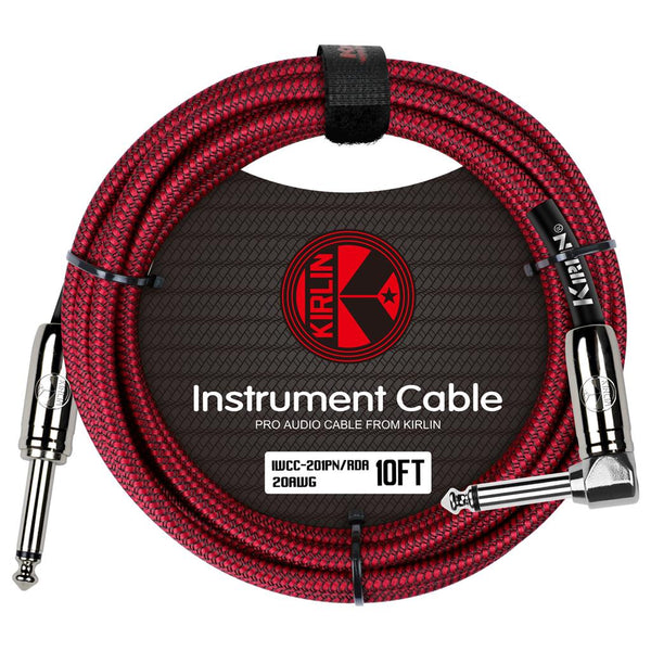 KIRLIN IWCC-202PN/RDA 20 Foot Braided guitar cable. Red. Right angled end.