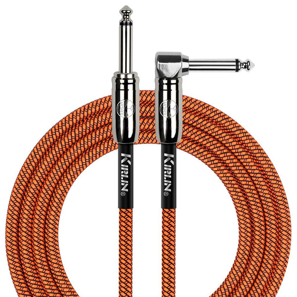KIRLIN FABRIC 20' STRAIGHT TO RIGHT ANGLE ORANGE GUITAR CABLE. IWCC202PNOR-20FT