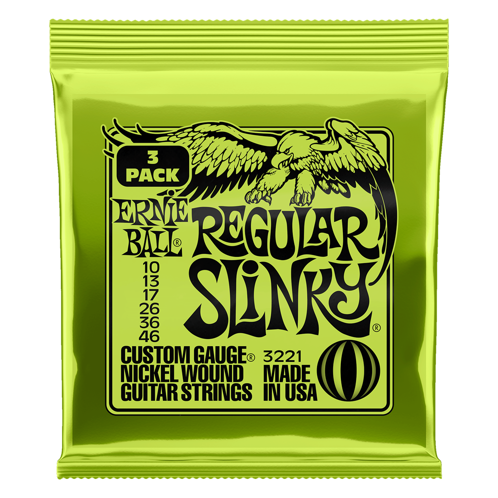 Ernie Ball 3221 Regular Slinky Electric Guitar Strings. 3 Pack.