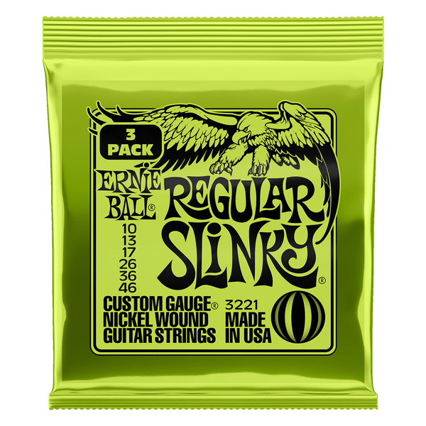 Ernie Ball 3221 Regular Slinky Electric Guitar Strings. 3 Pack.