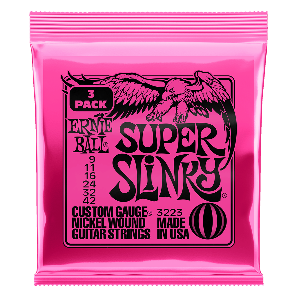 Ernie Ball 3233 Super Slinky Electric Guitar Strings. 3 Pack.